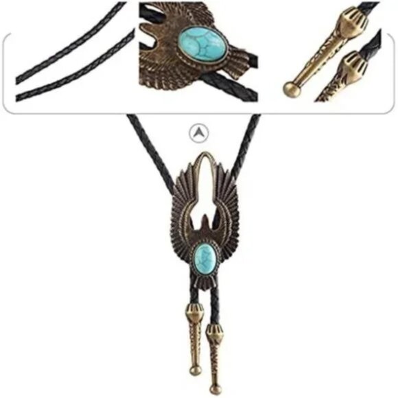 NECKLACE Leather Western Cowboy for Men’s Bolo Tie - Picture 4 of 8